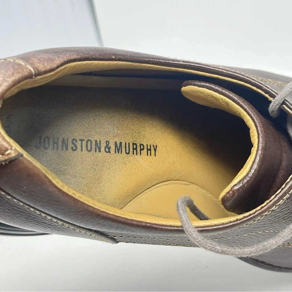Johnston & Murphy Hunley Shoes Mens 11.5 M Brown Leather Stitched Casual Lace Up